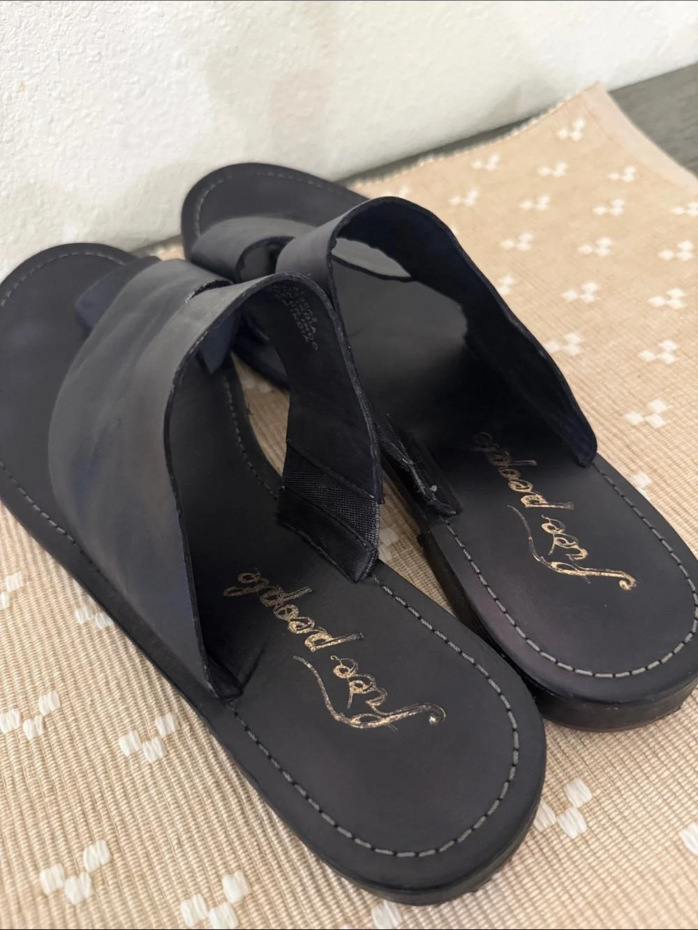 Free People Black Leather Slide Sandals